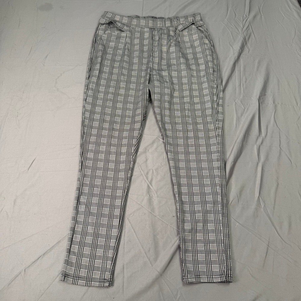 Bae City Women 3X Glen Plaid Pull On Pants Black White Stretch Slim Leg Trousers
